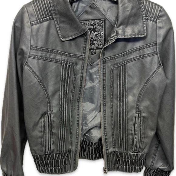 EUC [Beverly Hills Polo Club] Dark Gray Zip-Up Leather Jacket Women’s Sz Medium - Picture 2 of 12